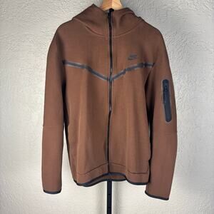 Nike Tech Unisex Brown XL Modern Streetwear Fleece Zip Up Hoodie